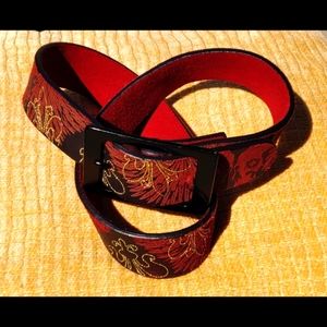 ✨Rare✨Metropark Mens Designer Embellished Leather Belt Red Brown Black 32